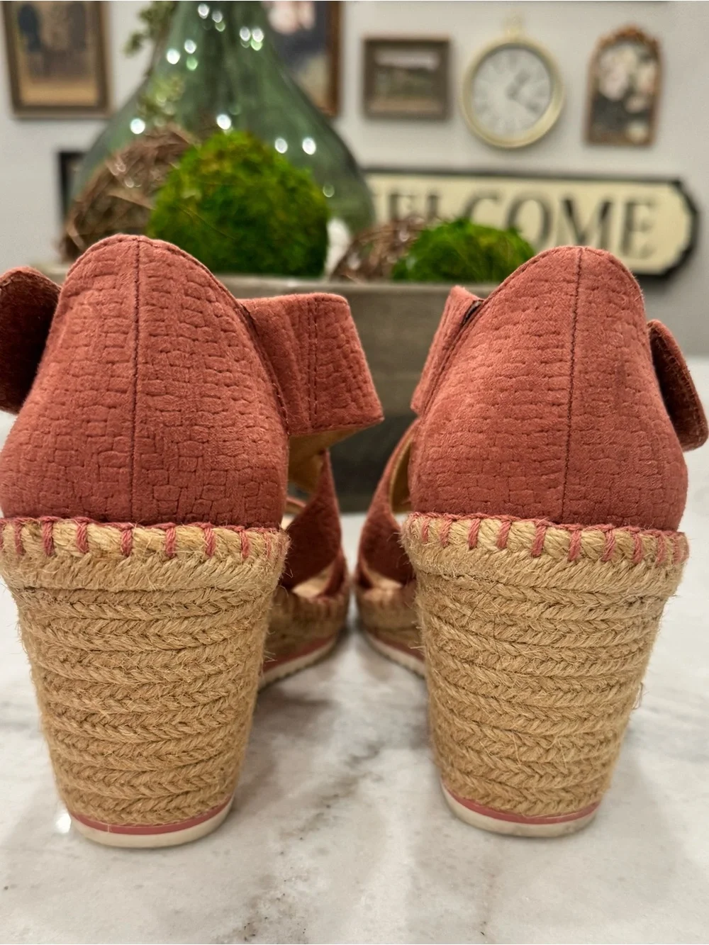 Dr. Scholl's Coral Pink Espadrille Wedge Sandals